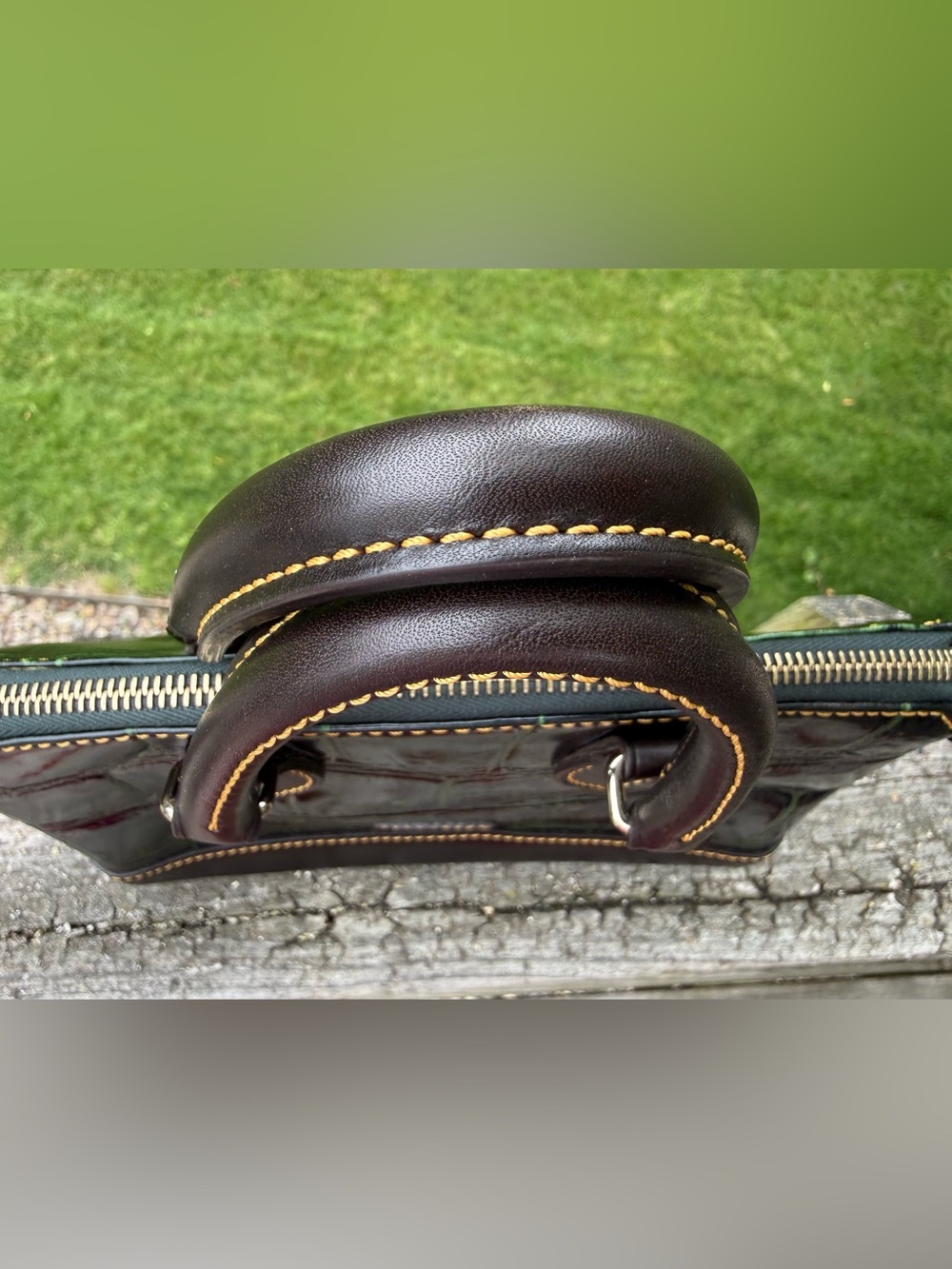 Dooney & Bourke Green Croc-Embossed Leather mini Dillen Satchel Dark Brown Trim - Picture 6 of 16